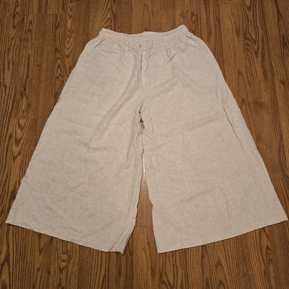 Youga Wide Leg Ankle Pants Cream Beach Casual Classic Boho Linen Cotton XL New - Picture 14 of 16